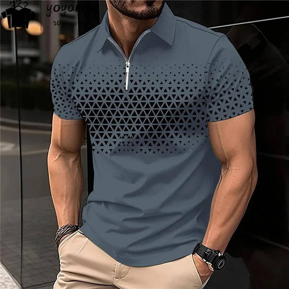 Men's Polo Shirt Lapel Striped Short Sleeve Letter Printed