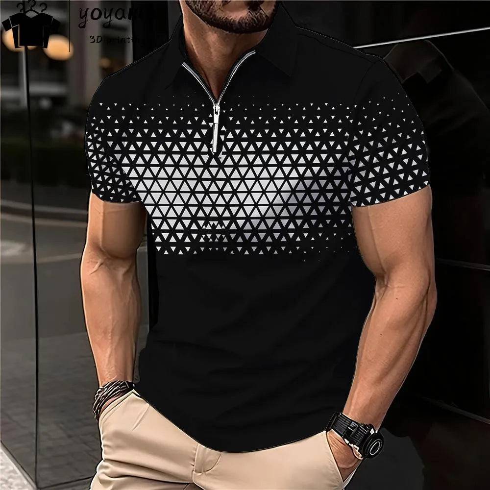 Men's Polo Shirt Lapel Striped Short Sleeve Letter Printed