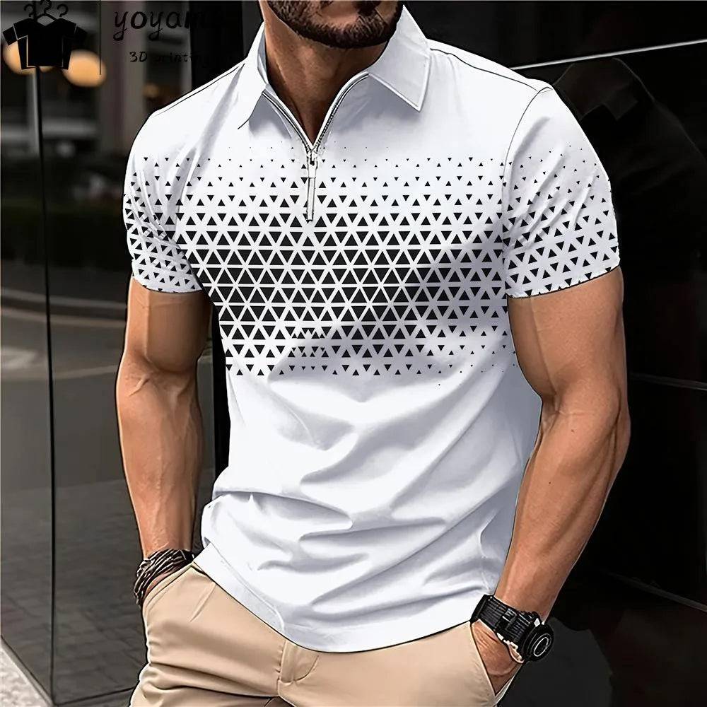 Men's Polo Shirt Lapel Striped Short Sleeve Letter Printed