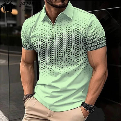 Men's Polo Shirt Lapel Striped Short Sleeve Letter Printed