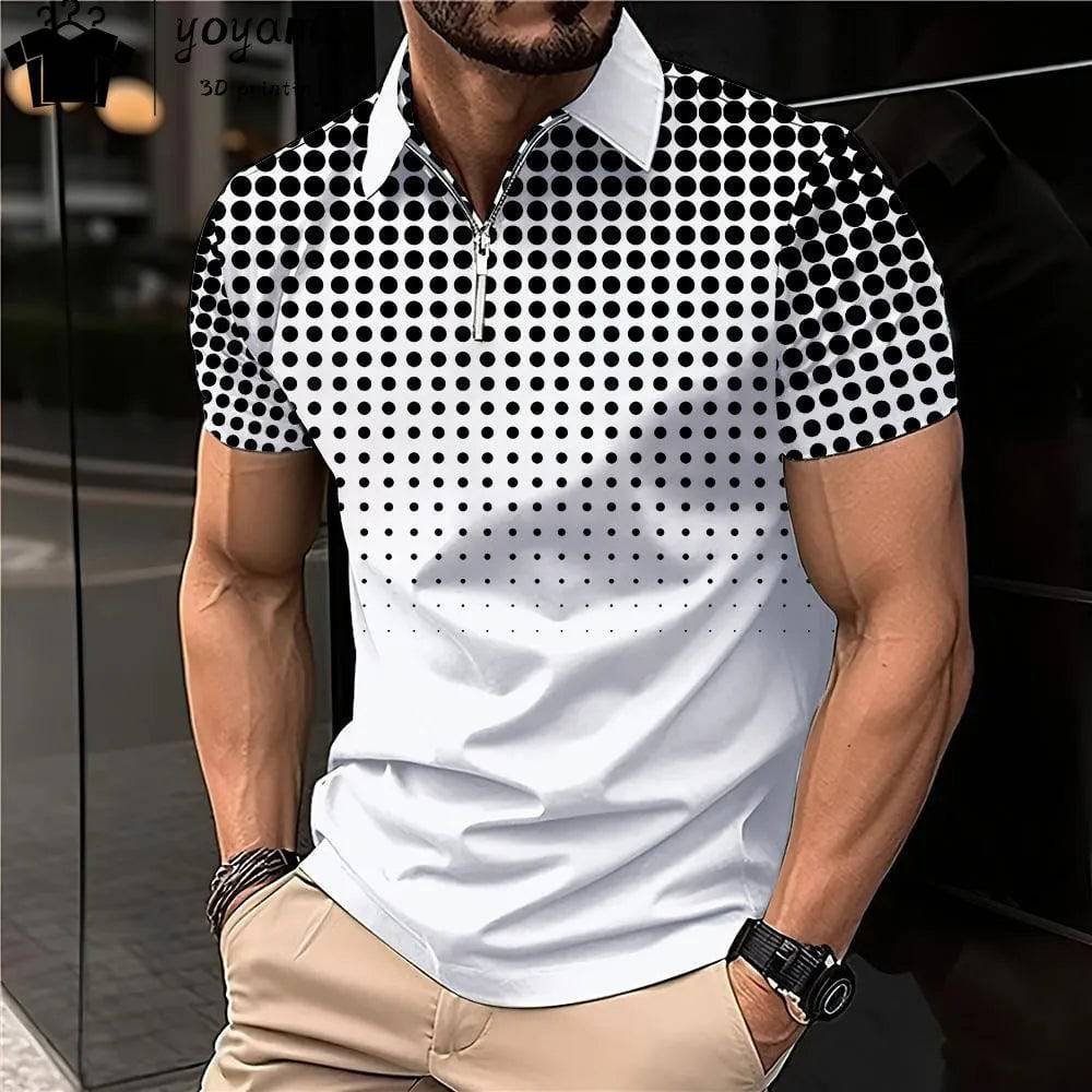 Men's Polo Shirt Lapel Striped Short Sleeve Letter Printed