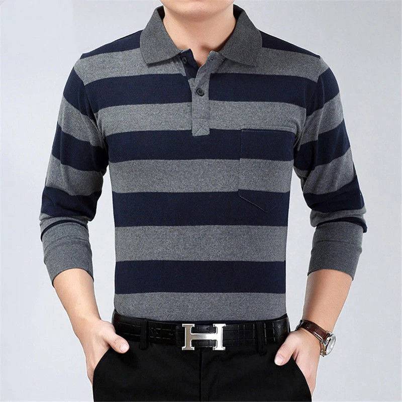 Polo Shirts Men Long Sleeve Loose Casual