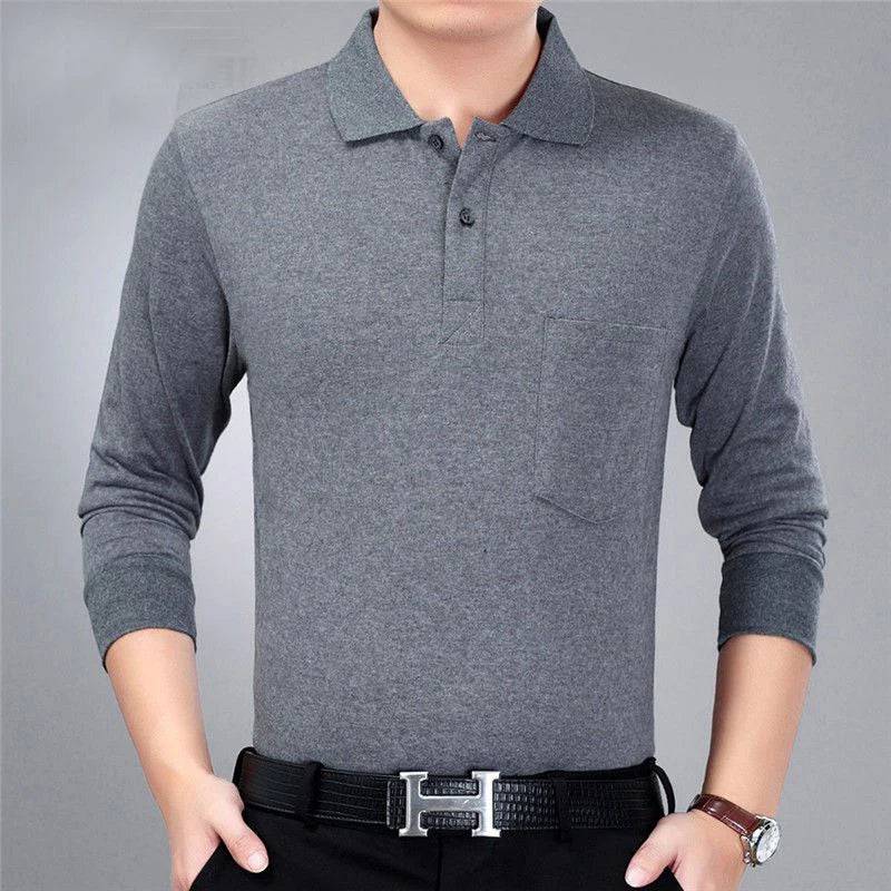 Polo Shirts Men Long Sleeve Loose Casual