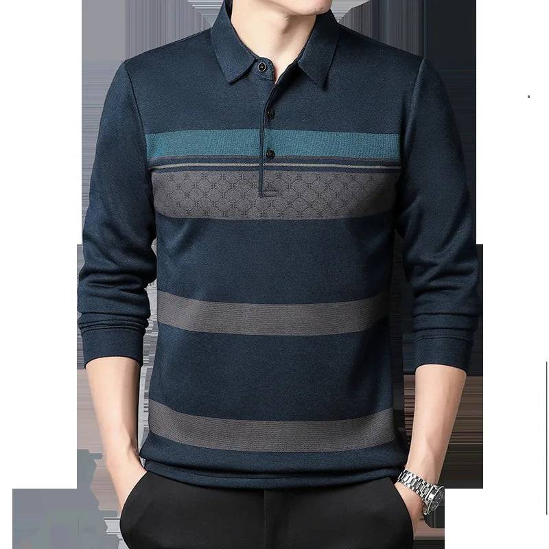 Men's Long-sleeved Business Casual Loose Striped Polo Shirt