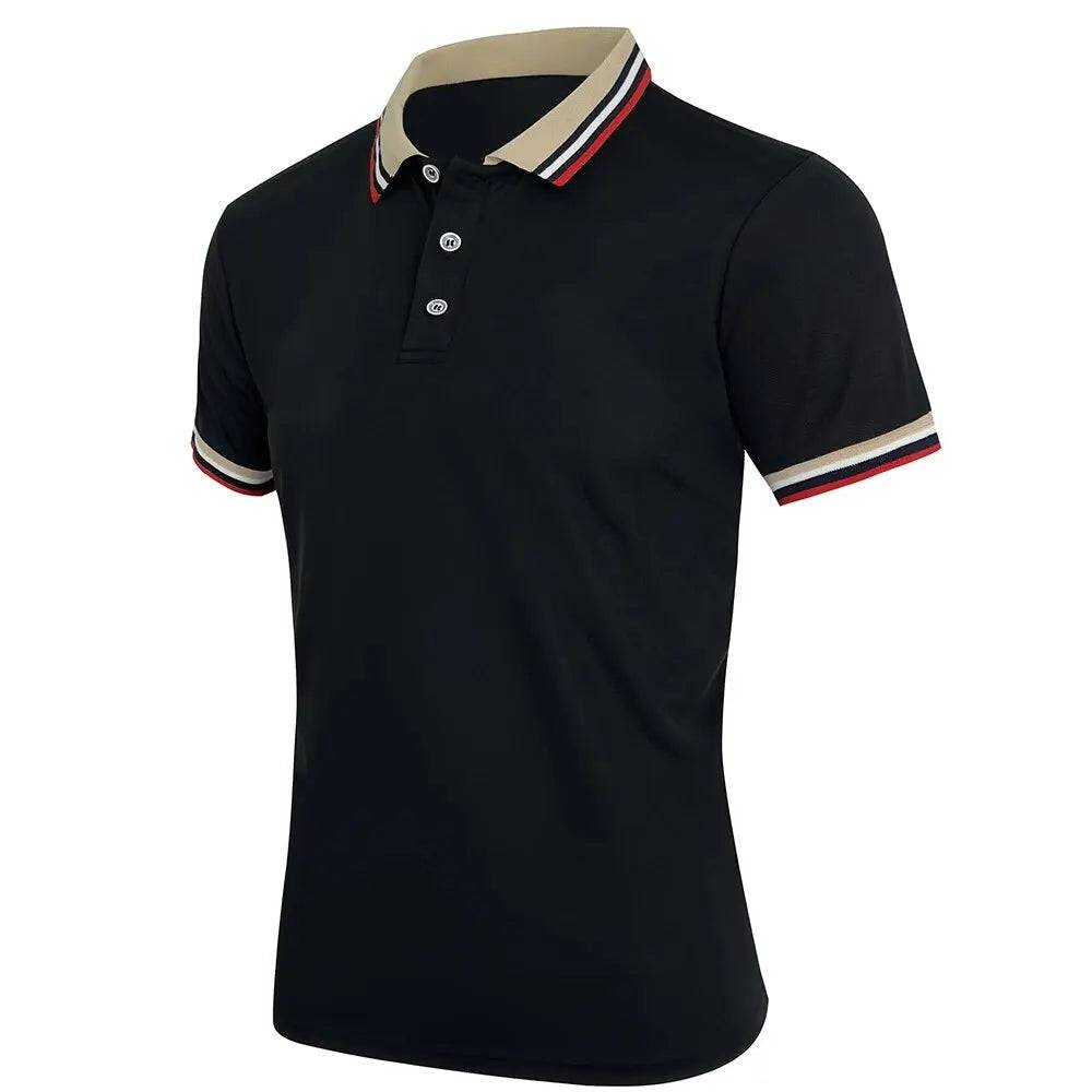 Men Breathable Cotton Striped Short Sleeve Polo Shirt