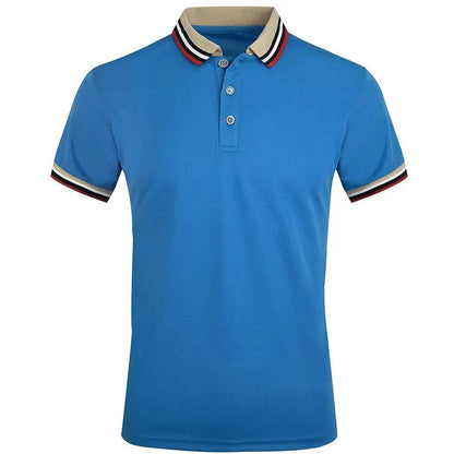 Men Breathable Cotton Striped Short Sleeve Polo Shirt