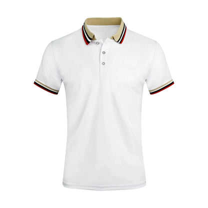 Men Breathable Cotton Striped Short Sleeve Polo Shirt