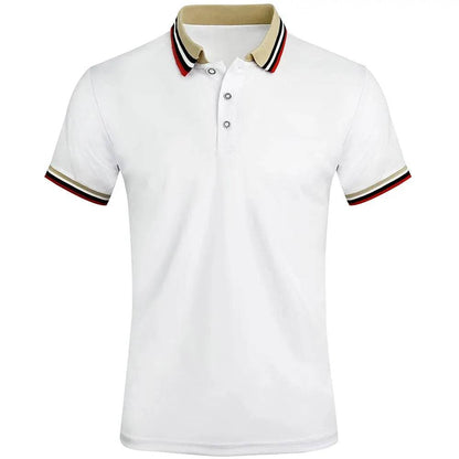 Men Breathable Cotton Striped Short Sleeve Polo Shirt