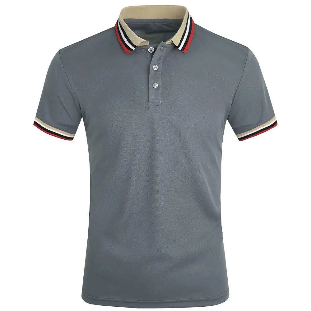 Men Breathable Cotton Striped Short Sleeve Polo Shirt