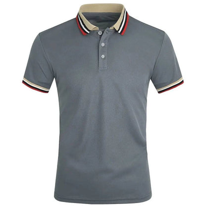 Men Breathable Cotton Striped Short Sleeve Polo Shirt