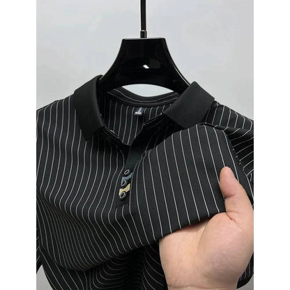 Men Ice silk vertical stripe short sleeve polo shirt