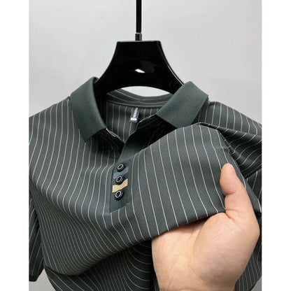 Men Ice silk vertical stripe short sleeve polo shirt