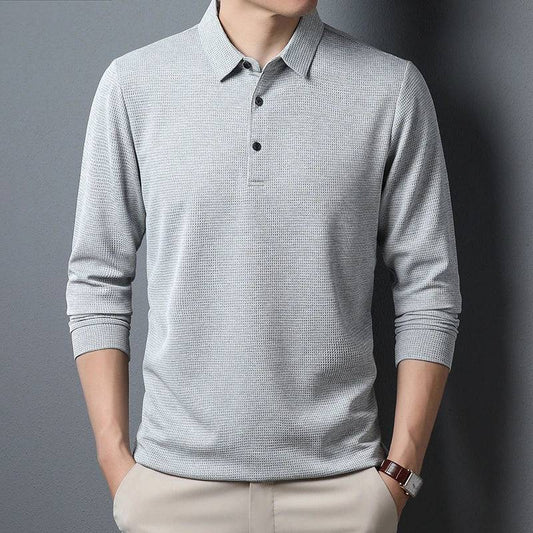 Men's Business Casual Polo Long Sleeve T-shirt Summer Comfortable  Solid Cotton Top