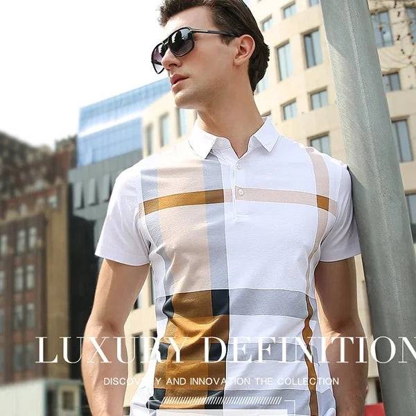 Men's Business Casual Stripe Polo Comfortable Cotton Top British Style