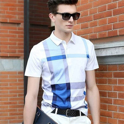 Men's Business Casual Stripe Polo Comfortable Cotton Top British Style