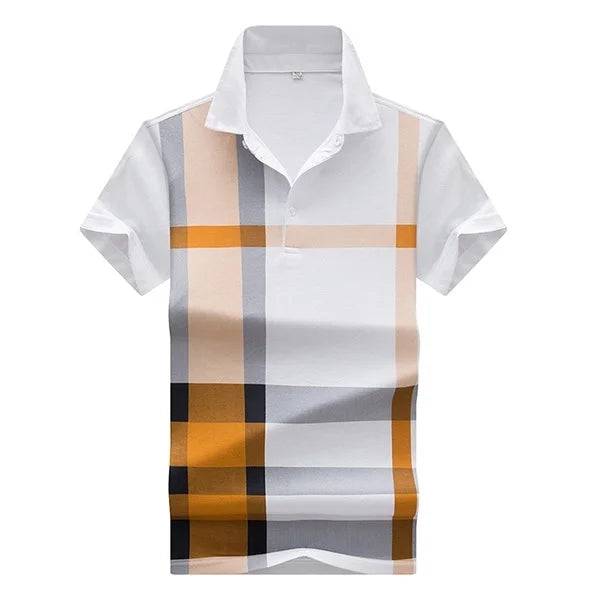 Men's Business Casual Stripe Polo Comfortable Cotton Top British Style