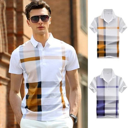 Men's Business Casual Stripe Polo Comfortable Cotton Top British Style