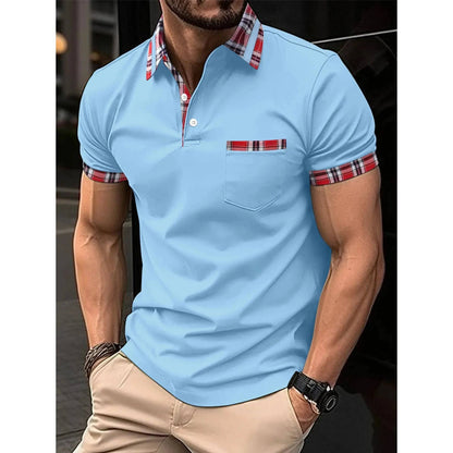 Men's Short Sleeve Plaid Collar Polo Shirt