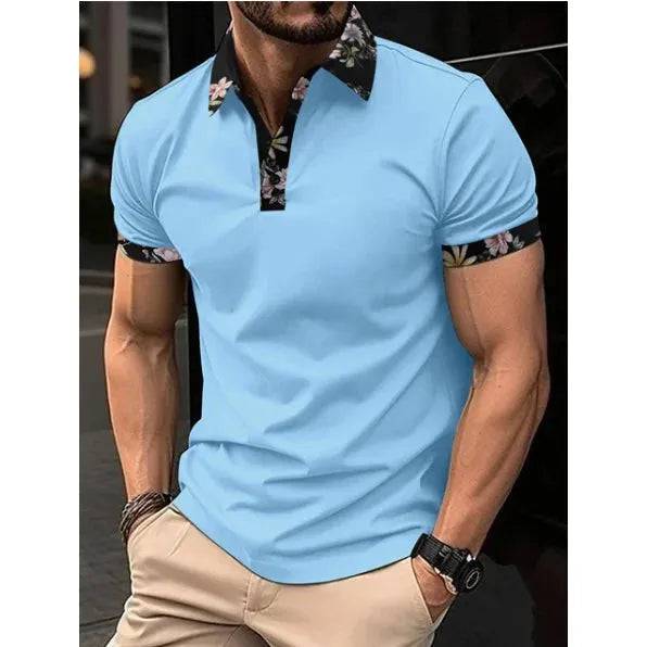 Men's Short Sleeve Plaid Collar Polo Shirt