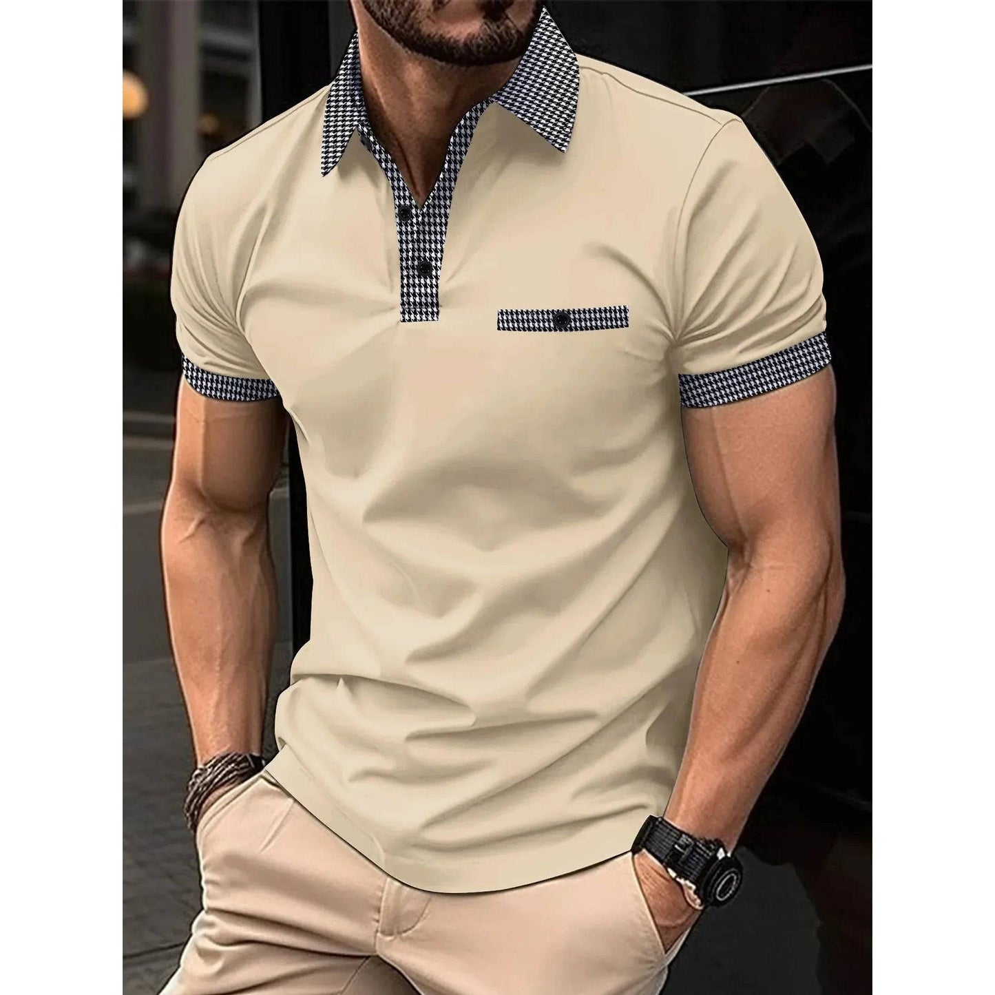 Men's Short Sleeve Plaid Collar Polo Shirt