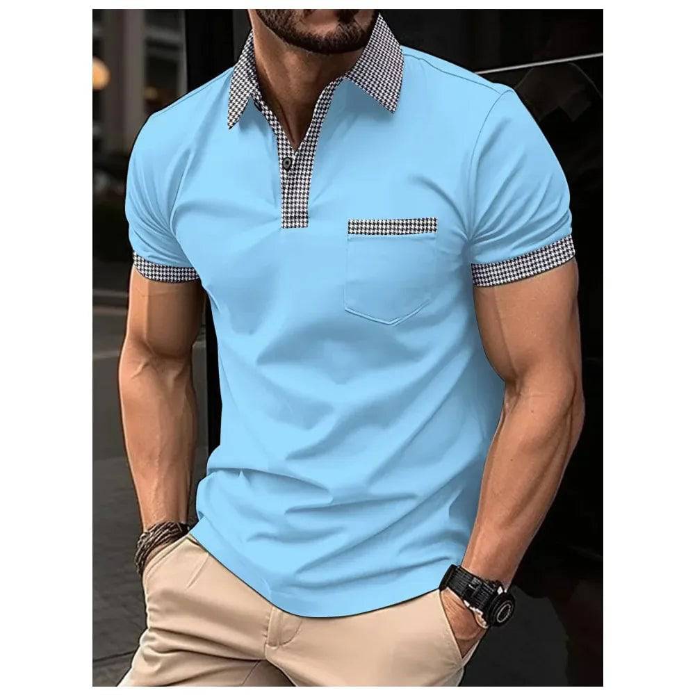 Men's Short Sleeve Plaid Collar Polo Shirt