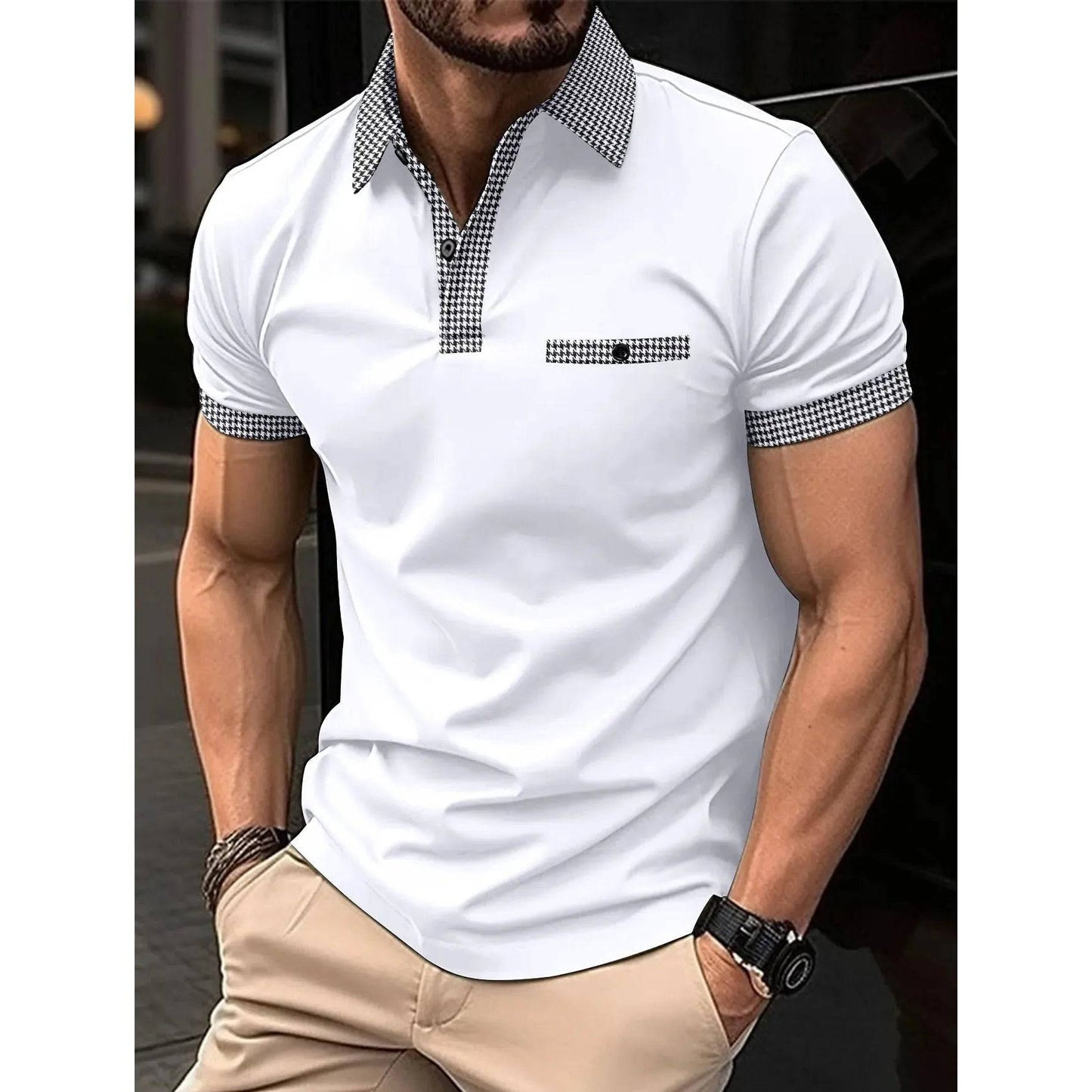 Men's Short Sleeve Plaid Collar Polo Shirt