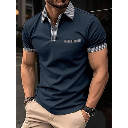 Men's Short Sleeve Plaid Collar Polo Shirt