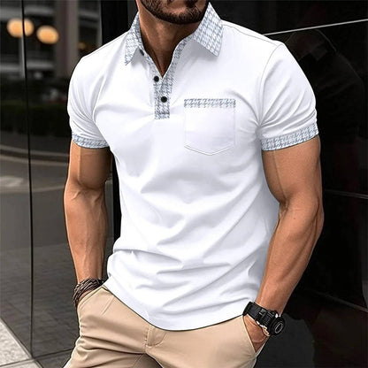 Men's Short Sleeve Plaid Collar Polo Shirt