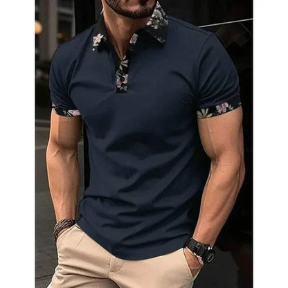 Men's Short Sleeve Plaid Collar Polo Shirt