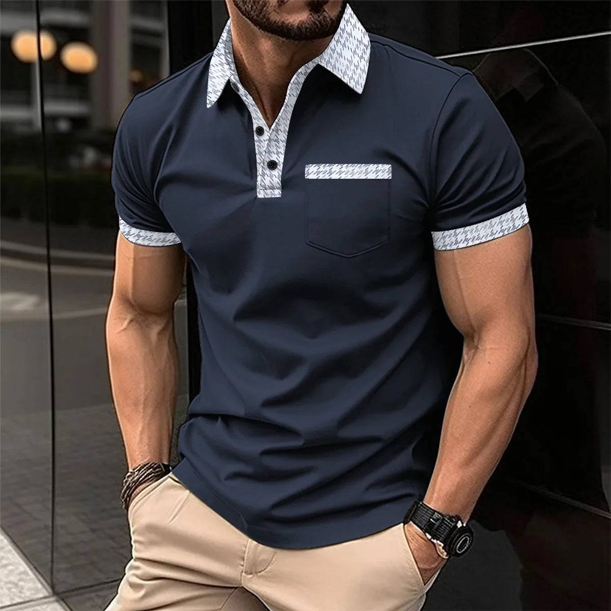 Men's Short Sleeve Plaid Collar Polo Shirt