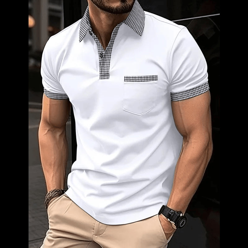 Men's Short Sleeve Plaid Collar Polo Shirt