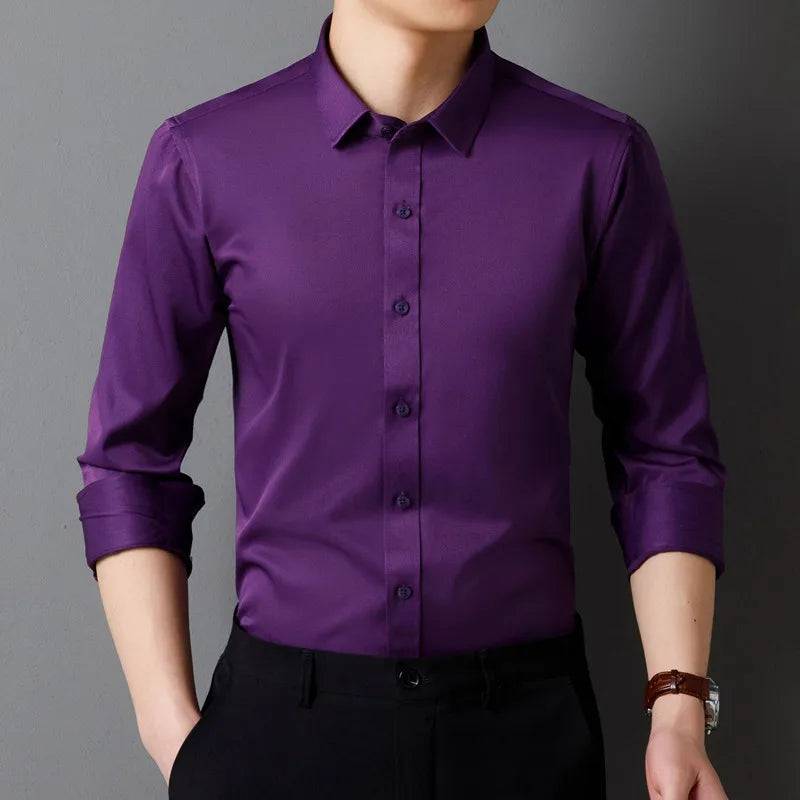Men's Long Sleeved Shirt Soft Fit Business Formal Without Pockets