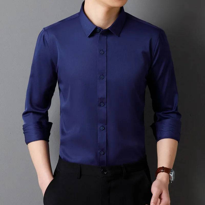 Men's Long Sleeved Shirt Soft Fit Business Formal Without Pockets