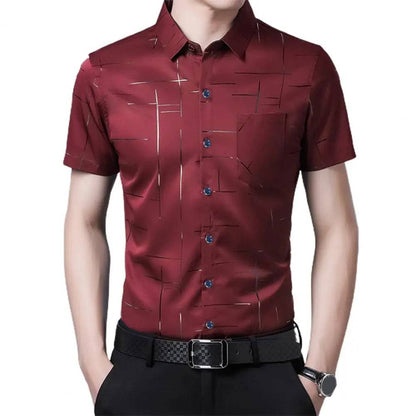 Men Striped Silky Formal Shirt Short Sleeve