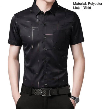 Men Striped Silky Formal Shirt Short Sleeve