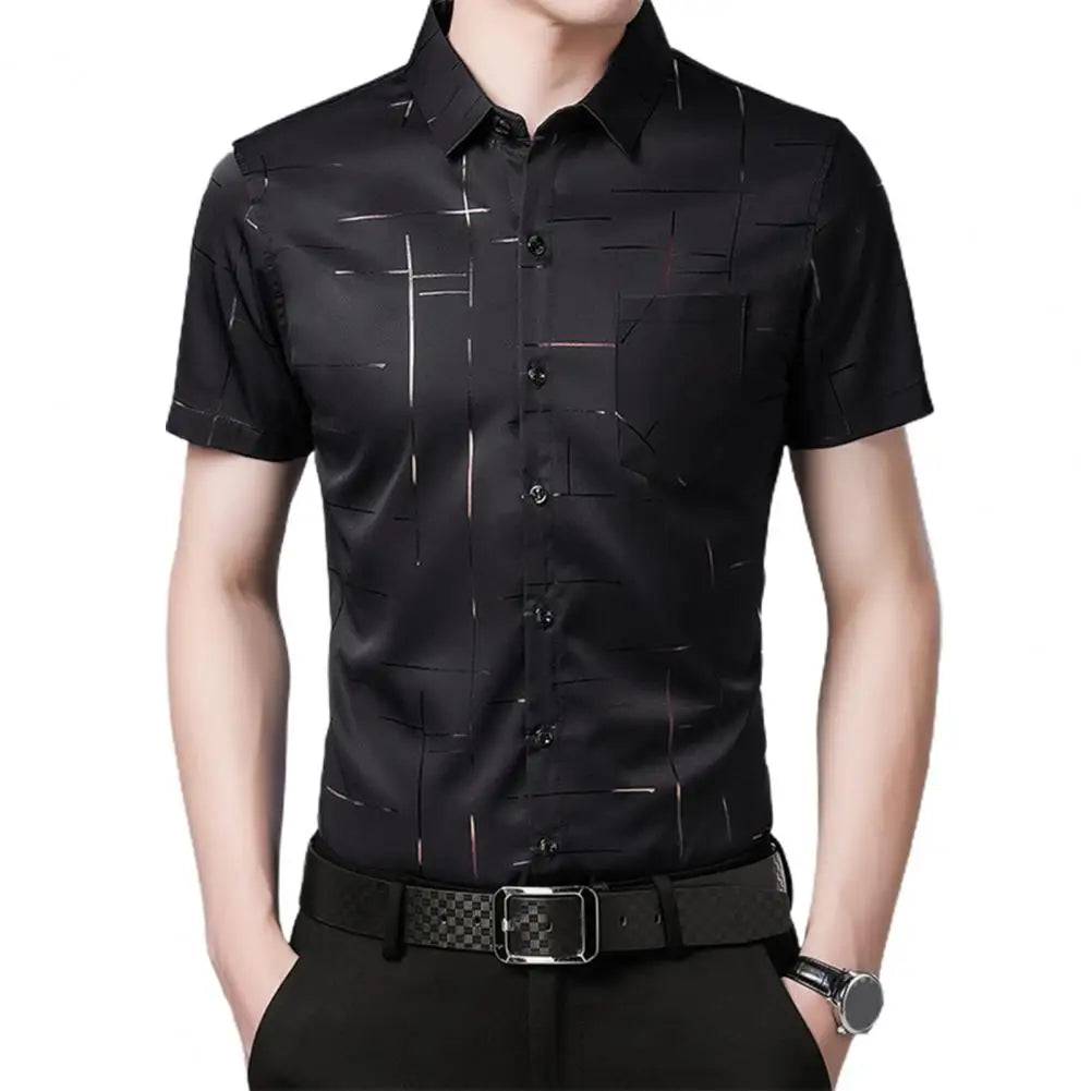 Men Striped Silky Formal Shirt Short Sleeve