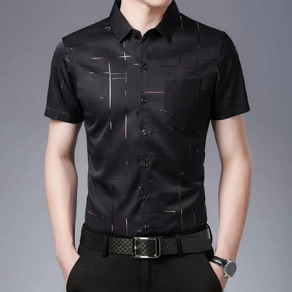 Men Striped Silky Formal Shirt Short Sleeve