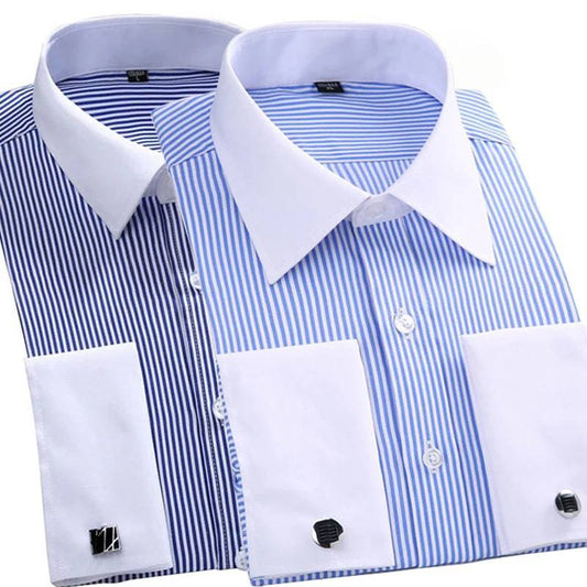 Men's French Cuff Dress Shirt Long Sleeve Formal Business Buttons