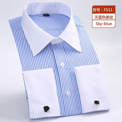 Men's Classic French Cuffs Social Dress Shirt Formal Business Standard-fit Long Sleeve Wedding Party Office Work White Shirts - Xmaker