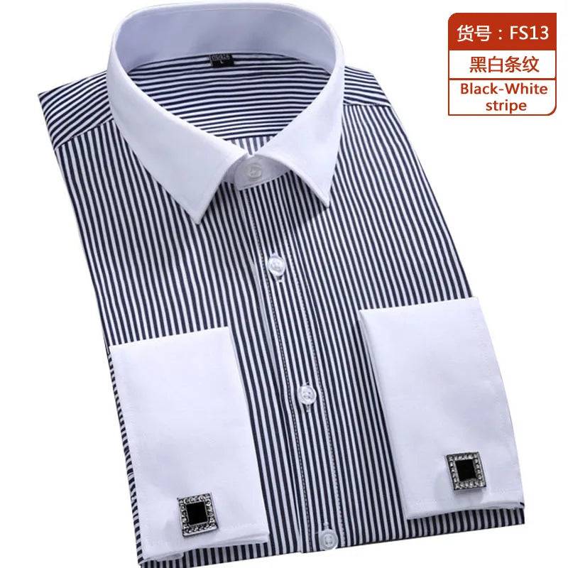 Men's Classic French Cuffs Social Dress Shirt Formal Business Standard-fit Long Sleeve Wedding Party Office Work White Shirts