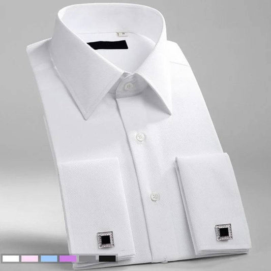 Men's Classic French Cuffs Social Dress Shirt Formal Business Standard-fit Long Sleeve Wedding Party Office Work White Shirts