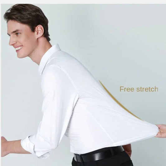 Men's long sleeved elastic shirt, non ironing business dress, professional work attire, stand up collar shirt