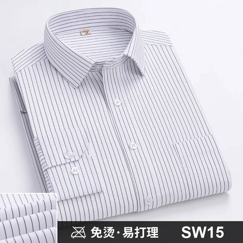 Men's Formal Shirt Long Sleeve Striped Anti-wrinkle Non-ironing