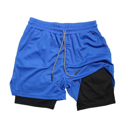 Men's Double Layer Fitness Shorts Men Fitness Gym Training 2 in 1 Sports Shorts Quick Dry Workout Jogging Double Deck Summer - Xmaker