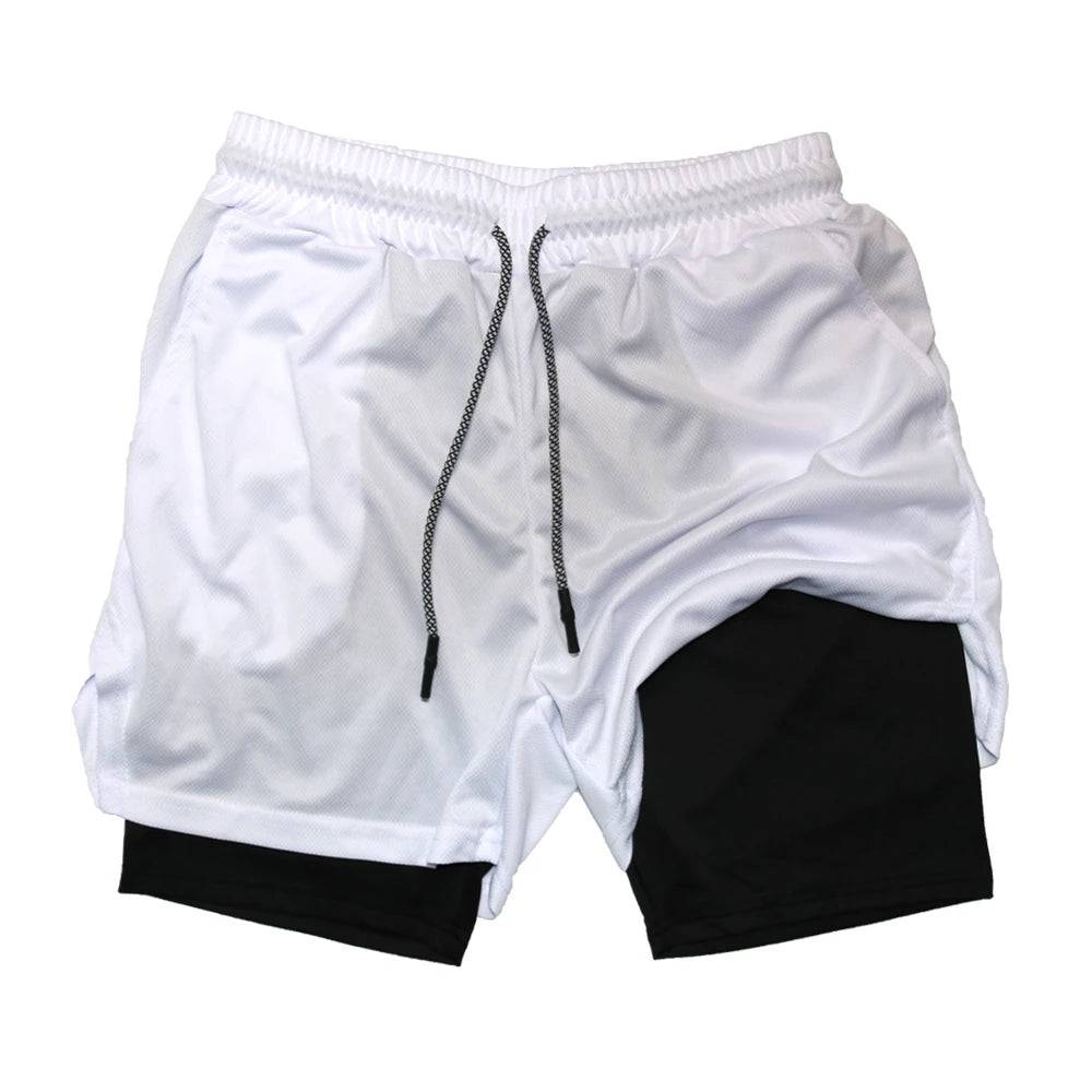 Men's Double Layer Fitness Shorts Men Fitness Gym Training 2 in 1 Sports Shorts Quick Dry Workout Jogging Double Deck Summer - Xmaker