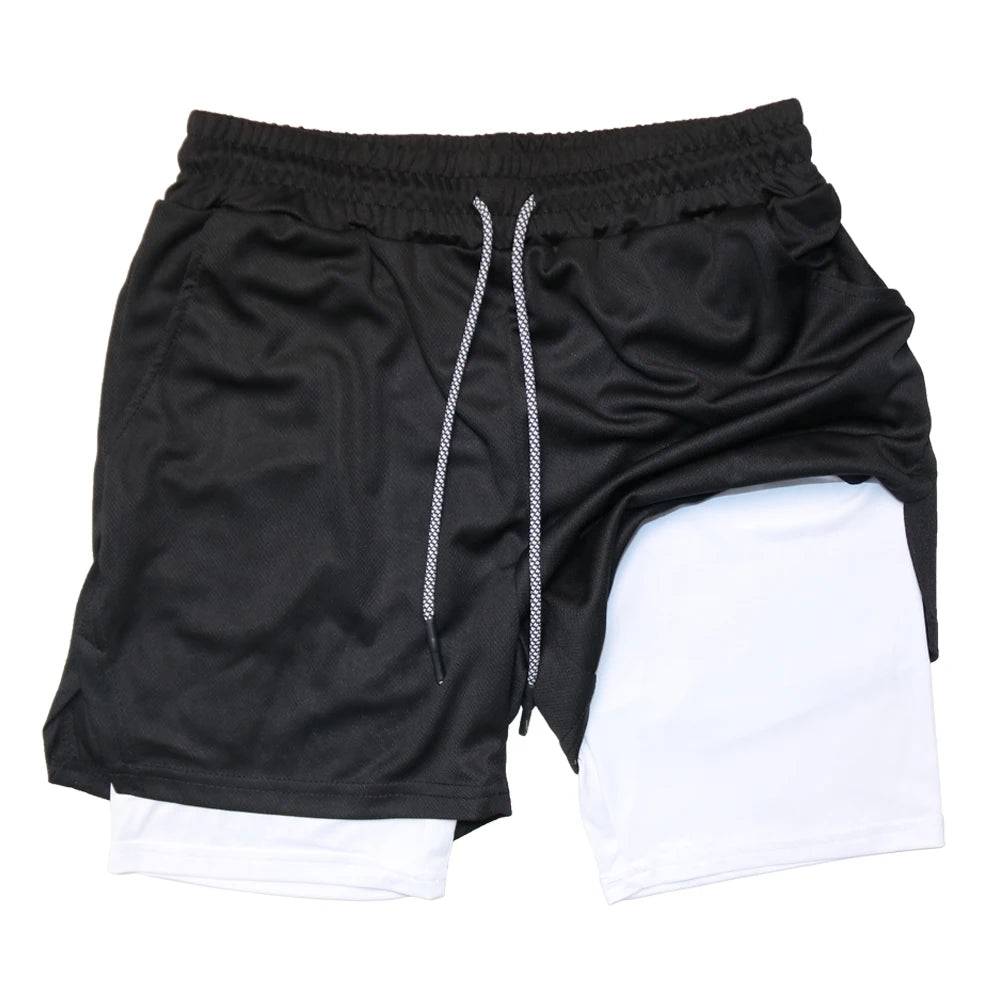 Men's Double Layer Fitness Shorts Men Fitness Gym Training 2 in 1 Sports Shorts Quick Dry Workout Jogging Double Deck Summer - Xmaker