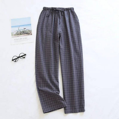 Men Plaid Cotton Thin Loose-Fitting Plus Size Pajama Pants