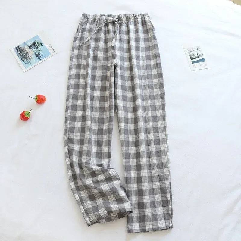 Men Plaid Cotton Thin Loose-Fitting Plus Size Pajama Pants