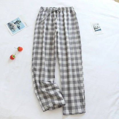 Men Plaid Cotton Thin Loose-Fitting Plus Size Pajama Pants