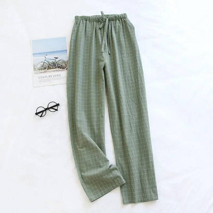 Men Plaid Cotton Thin Loose-Fitting Plus Size Pajama Pants